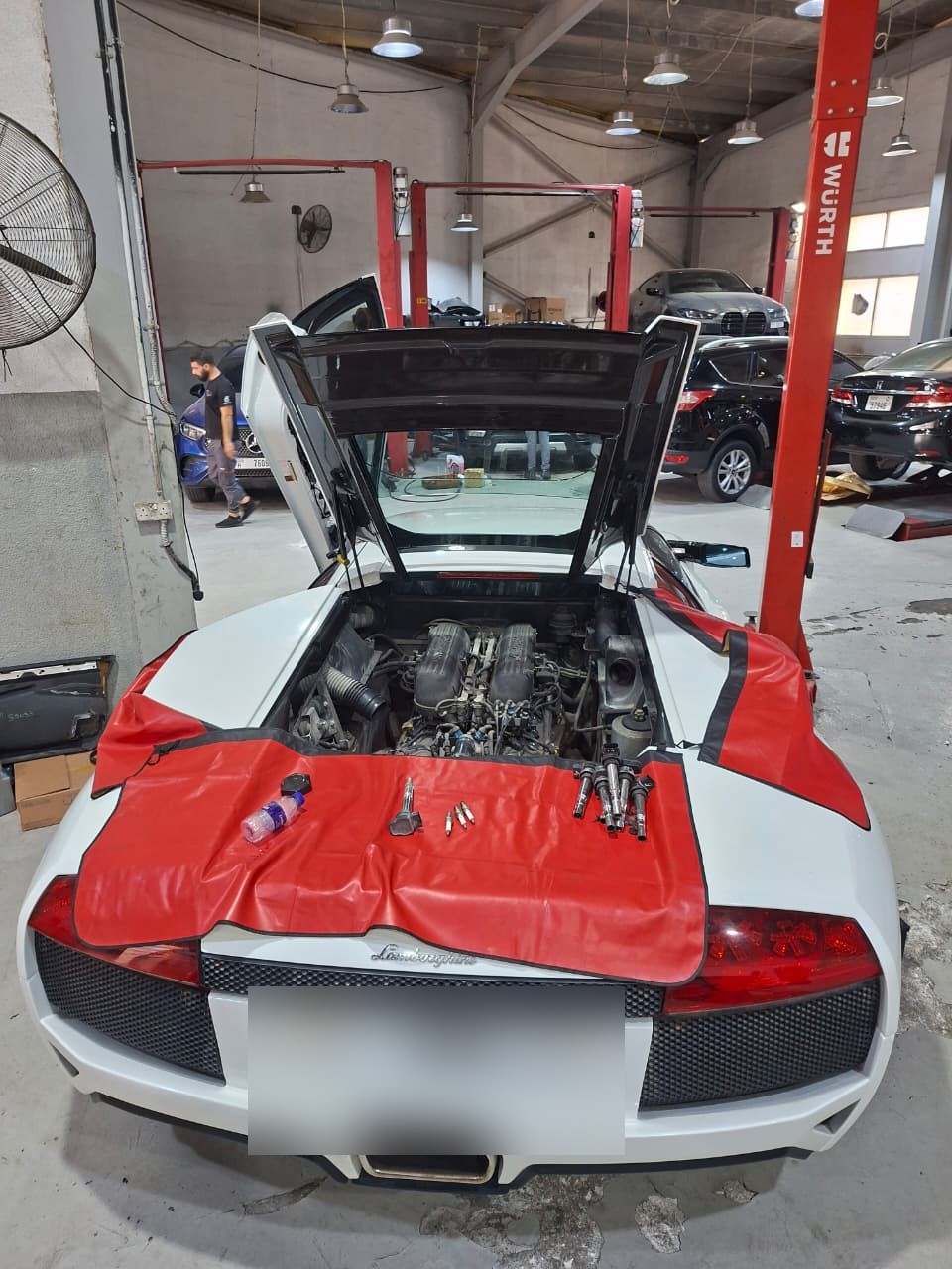 Lamborghini engine repair in progress
